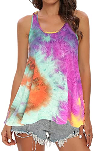 Alcea Rosea Damen Tank Top Ärmellose T Shirt Tie-Dye Sport Yoga Oberteile Sommer Beachwear Casual Lose Shirt Top S-XL (Herrliche Traube, Small) von Alcea Rosea