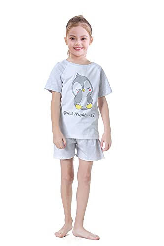 Alcea Rosea Schlafanzug Set Baumwolle Panda/Pinguin Pyjama Set Kurzarm Nachtwäsche Pyjama Set für Kinder Größe 3Y-12Y(grau, Kinder-150cm-11-12 Jahre)… von Alcea Rosea