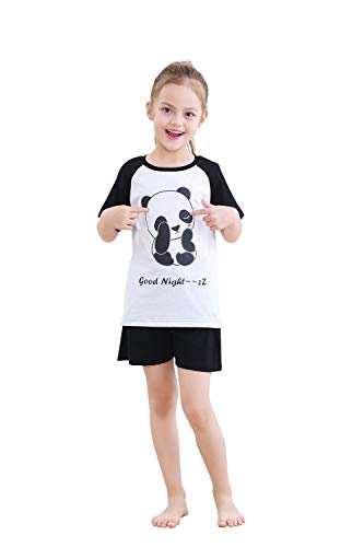 Alcea Rosea Schlafanzug Set Baumwolle Panda/Pinguin Pyjama Set Kurzarm Nachtwäsche Pyjama Set für Kinder Größe 3Y-12Y (Schwarz, Kinder - 110 cm - 3-4 Jahre)… von Alcea Rosea