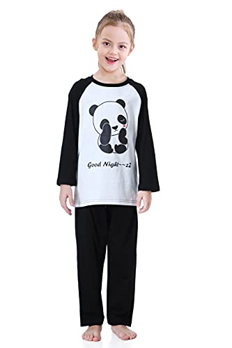 Alcea Rosea Schlafanzug Set Baumwolle Panda/Pinguin Pyjama Set Lange Ärmel Nachtwäsche Pyjama Set für Kinder Größe 3Y-12Y (Schwarz, Kinder-120cm-5-6 Jahre)… von Alcea Rosea