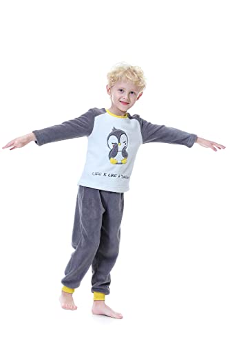 Alcea Rosea Warm Cute Pyjama Pyjama Set Langarm Nachtwäsche Pjs Loungewear Nighty für 3-12 Jahre Kinder, Jungen, Mädchen und Jugendliche (Grauer Pinguin, Kinder-130cm-7-8 Jahre) von Alcea Rosea