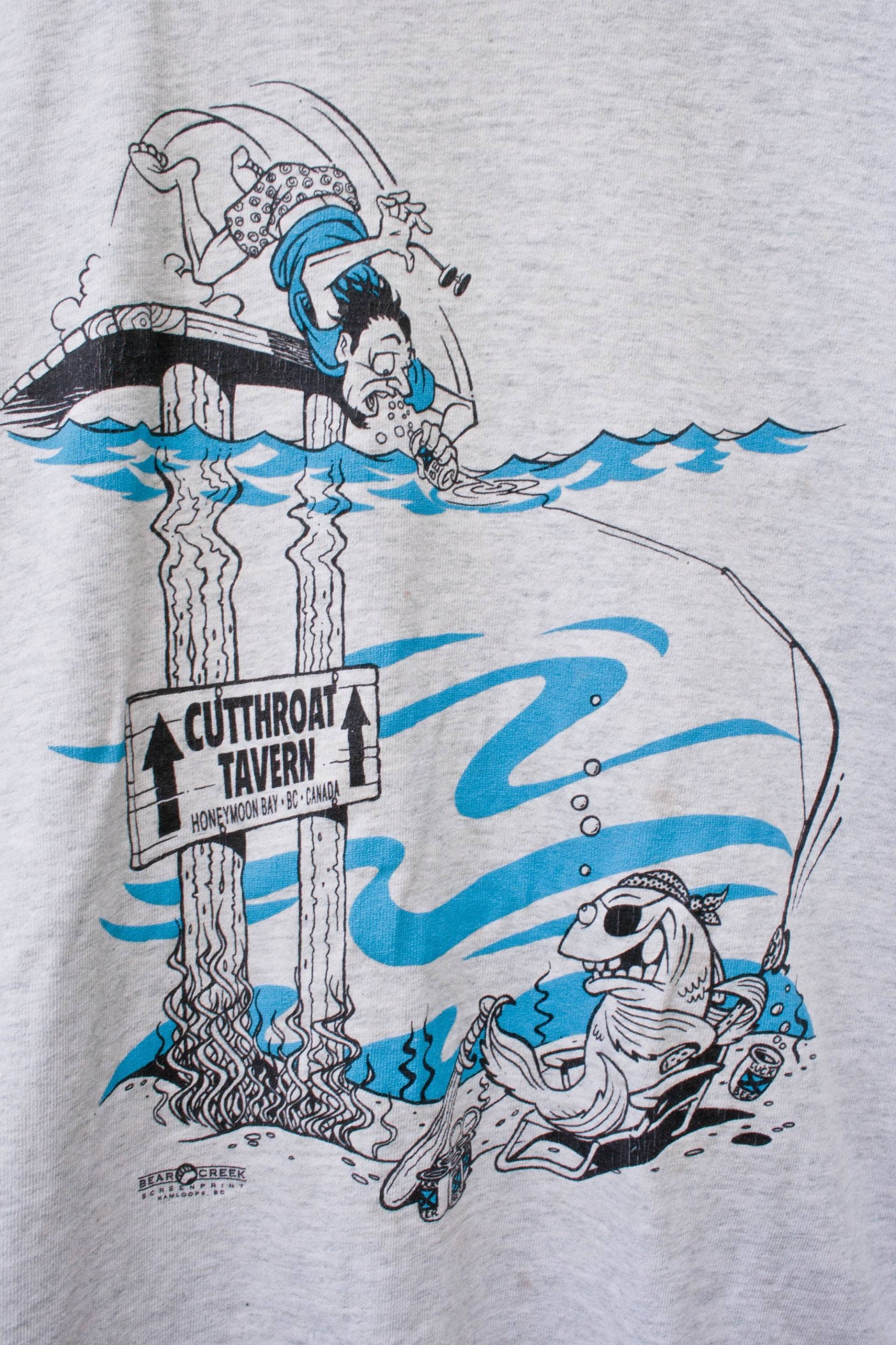 90Er Jahre Angeln Shirt - Vtg Cut Throat Wirtshaus Fisch Tshirt Grafik T-Shirt L Fotl Honeymoon Bay Vintage Kanada Lustiges Neuheit von AlchemillaMercantile