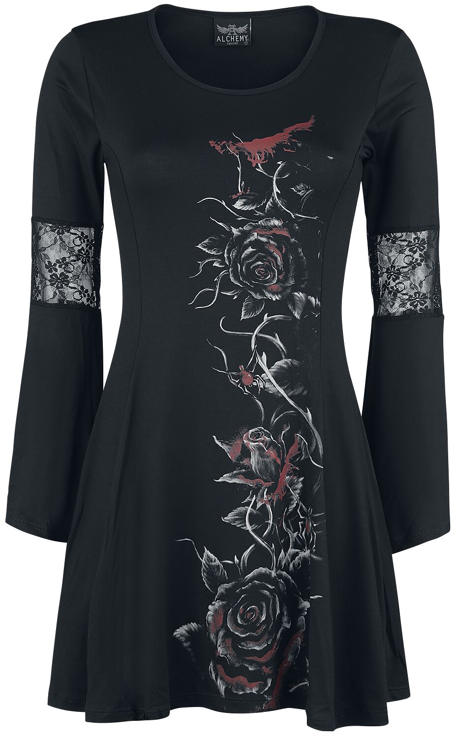 Alchemy England Bleeding Rose Mittellanges Kleid schwarz in M von Alchemy England