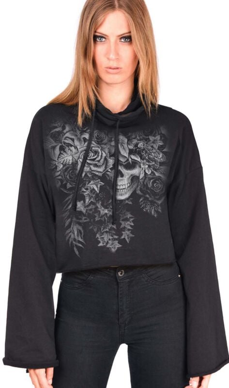 Alchemy England - Gothic Kapuzenpullover - Skull Plant Woman's Cropped Sweat Shirt Gallow - S bis XXL - für Damen - Größe XXL - schwarz von Alchemy England
