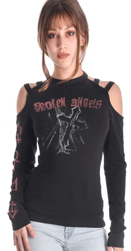 Alchemy England - Gothic Langarmshirt - Broken Angels Woman's Long Sleeve Top Bulma - S bis XXL - für Damen - Größe XL - schwarz von Alchemy England