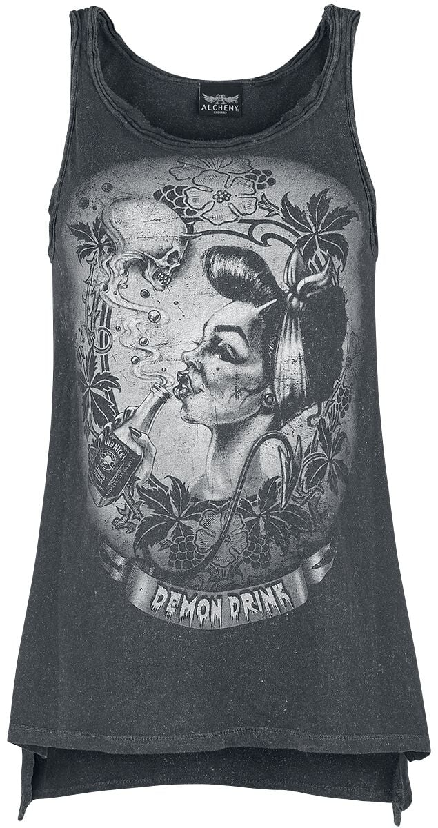 Alchemy England - Gothic Top - Demon Drink - S bis XXL - für Damen - Größe L - dunkelgrau von Alchemy England