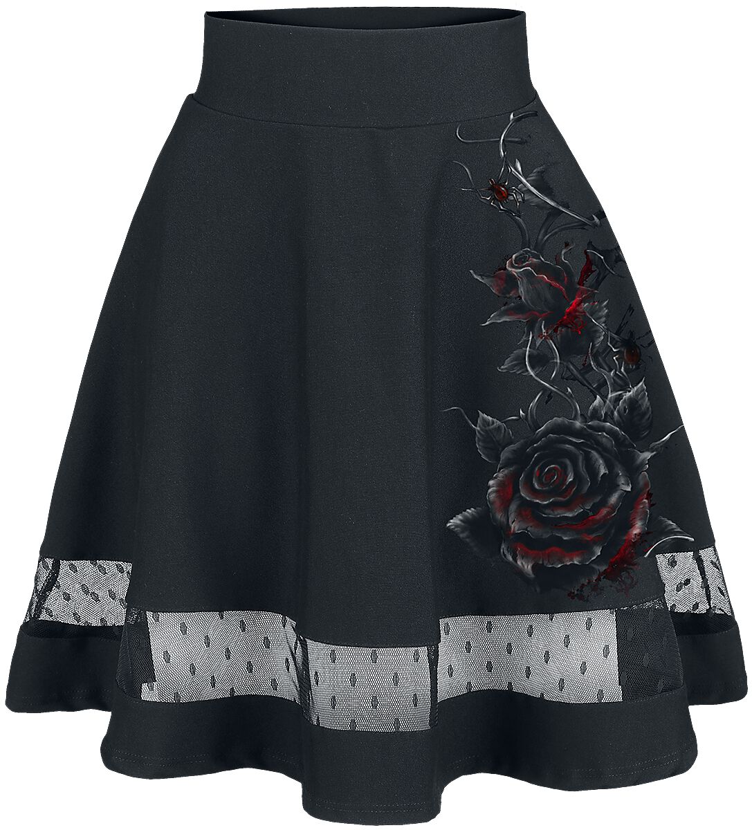 Alchemy England Kurzer Rock - Bleeding Roses - S bis XXL - für Damen - Größe L - schwarz von Alchemy England