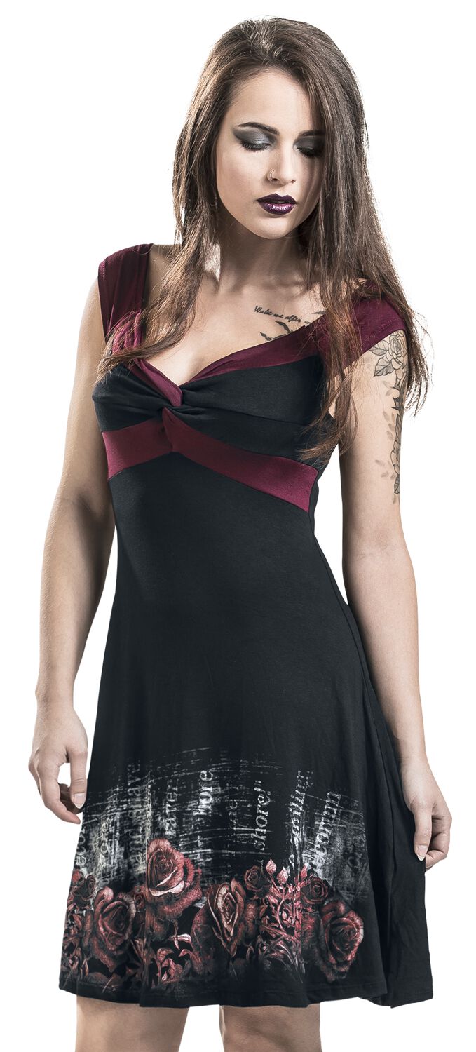 Alchemy England Kurzes Kleid - Nevermore - S bis XL - für Damen - Größe L - schwarz/bordeaux von Alchemy England