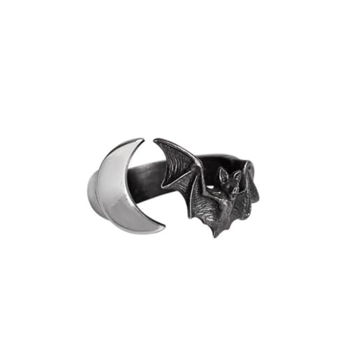 Alchemy England Lunatious Ring – Gothic-Schmuck mit Vampirfledermaus und Halbmond, Grau, W-Y Alchemy England Lunatious Ring – Gothic-Schmuck mit Vampirfledermaus und Halbmond, Grau, W-Y von Alchemy England