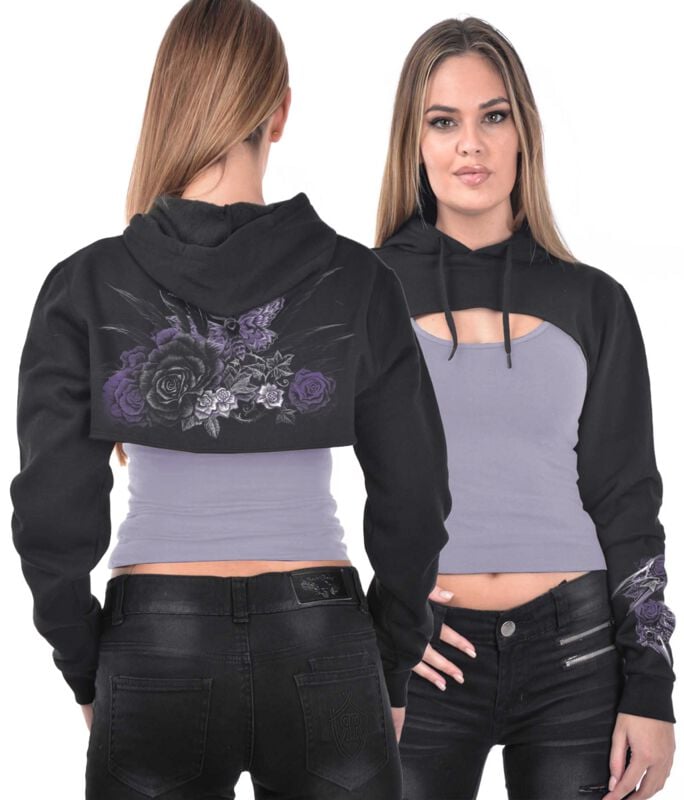 Alchemy England Reborn Nature Woman's Super Cropped Hoodie Doris Kapuzenpullover schwarz in XXL von Alchemy England