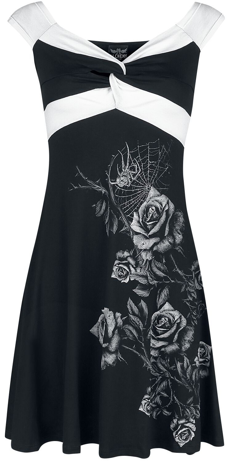 Alchemy England - Rockabilly Kurzes Kleid - Widow Roses - S bis XXL - für Damen - Größe L - schwarz/weiß von Alchemy England