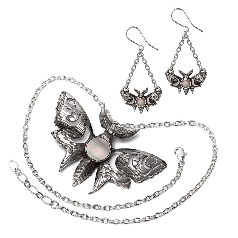 Alchemy Gothic Lunar Moth - Schmuck Bundle Halskette schwarz silberfarben von Alchemy Gothic