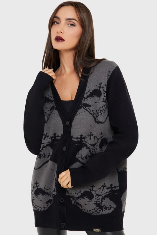 Alchemy by Killstar - Gothic Cardigan - Headstone Knit Cardigan - XS bis 4XL - Größe 3XL - schwarz/grau Alchemy by Killstar - Gothic Cardigan - Headstone Knit Cardigan - XS bis 4XL - Größe 3XL - schwarz/grau von Alchemy by Killstar