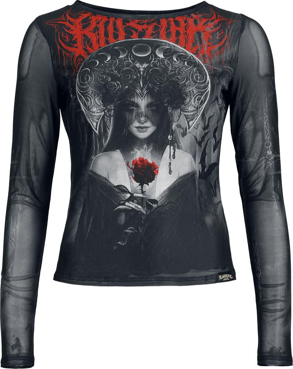 Alchemy by Killstar Grimalkins Glass Mesh Top Langarmshirt schwarz grau rot in 3XL von Alchemy by Killstar
