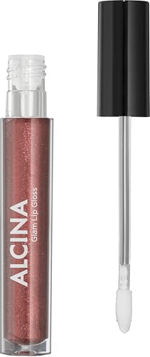 ALCINA Glam Lip Gloss brown - 1 Stück - Für einen glamourösen Glanz mit Glitzerpartikeln - Leichte, braune Deckkraft - Hochglänzende, strahlende Lippen - Angenehmes Tragegefühl, ohne zu kleben von Alcina