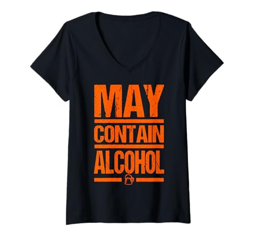 Damen Bierkrug May Contain Alcohol Funny Drink Joke T-Shirt mit V-Ausschnitt von Alcohol Humor Beer