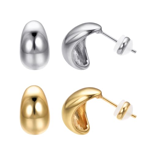 Aleasha 2 Paar Ohrringe Set Damen Gold Silber Tropfen Ohrringe Vergoldete Creolen Hypoallergene Hochzeit Schmuck Geschenke von Aleasha