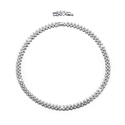 Aleasha Strass Halskette 3-Reihen Kristallkragen Kurze Halskette Damen Kette Silber Glänzende Braut Hochzeit Schmuck von Aleasha