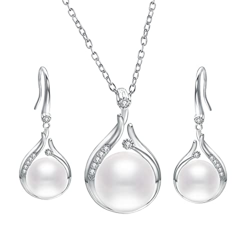 Aleasha Perlenkette Ohrringe Set Damen Silber Weiße Perlen Anhänger Halskette Schmuck Set Braut Hochzeit von Aleasha