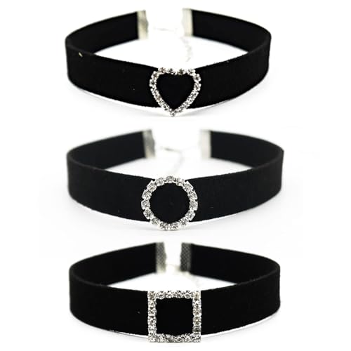 Aleasha 3 stücke Schwarz Choker Kette Damen Set Zirkonia Herz Flanell Halskette Punk Gothic Kostüm Schmuck von Aleasha