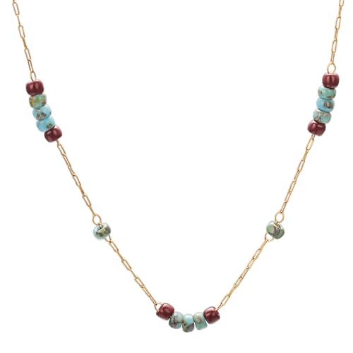Aleasha 355 cm großer türkisfarbener Choker zierliche Perlenkette aus Gold für Damen Sommer- und Strandschmuck von Aleasha