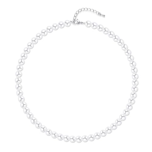 Aleasha Perlenkette Damen weiße perlenkette Kurze perlenkette mit 4mm Hochzeit Bräute Schmuck von Aleasha