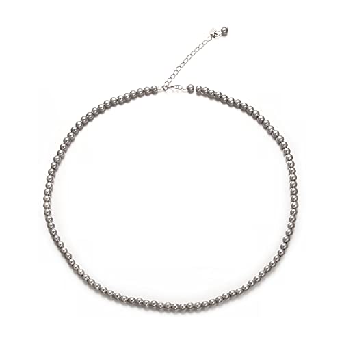 Aleasha 925 Sterling Silber Perlenkette Damen Grau Schwarz Perlen Choker Kurze Kette 4mm Hochzeits Schmuck 38+5CM von Aleasha