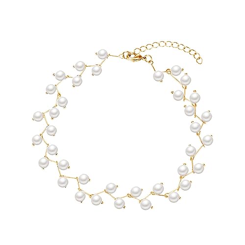 Aleasha 6MM Kleine Weiße Perlenkette Damen Faux Perlen Choker Gold Deko Mini Perlenkette Schmuck Geschenke von Aleasha