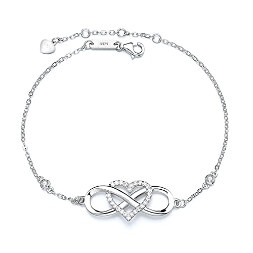 Aleasha Armband Damen 925 Sterling Silber Herz Armband Unendlichkeitszeichen Armband Damen Schmuck Ewige Liebe Armband Valentinstag Geburtstagsgeschenk von Aleasha