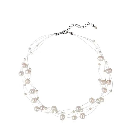 Aleasha Süßwasser Perlenkette Damen Mehrreihige Perlenkette Weiß 5 Reihig Kurze Barocke Choker Hochzeits Boho Halskette Schmuck von Aleasha