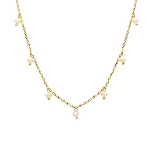 Aleasha Kleine Perlenkette Damen Süßwasserperlen Halskette Gold Choker Schmuck Geschenke von Aleasha