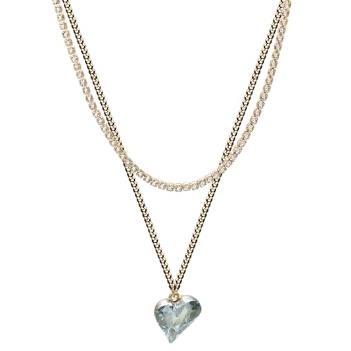 Aleasha Choker Kette mit Herz Kristall Anhänger Damen Layering Zirkonia Gold kurze Halskette Länge 30+7cm Schmuck Geschenke von Aleasha
