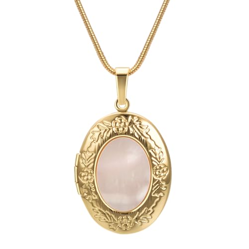 Aleasha Gold Kette mit Foto Bild Oval Muschel Customized Personalisierte Halskette Paar Souvenir Schmuck Groß von Aleasha