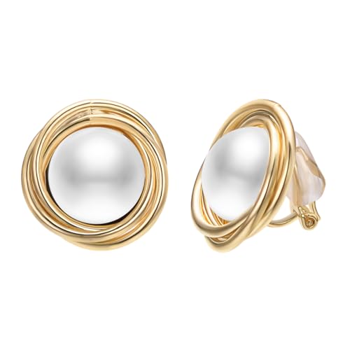 Aleasha Große Perle Clip Ohrringe Damen Ohrclips Glasperlen Vergoldeter Edelstahl Ohrringe Silber Hochzeit Schmuck Durchmesser 20mm von Aleasha