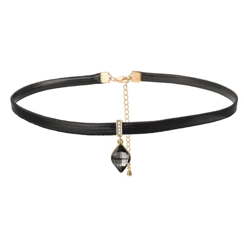 Aleasha Kristall Choker Kette Damen Schwarz Kurze Lederkette Länge 30+5cm von Aleasha