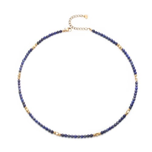 Aleasha Lapislazuli Kette Boho Halskette Damen Edelstahl mit Blau Edelstein 45cm verstellbar Handgef ertigt Choker für Sommer Strand Schmuck Geschenke von Aleasha
