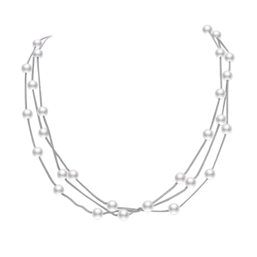 Aleasha Mehrlagige Perlenkette Damen Silber 3 reihig Weiße Faux Perle halskette Hochzeits Schmuck von Aleasha