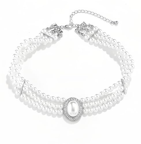 Aleasha Mehrreihige Perlenkette Damen Hochzeits 3 reihig Silber Perlen Choker Weiß Mehrschichtige Halskette Schmuck von Aleasha