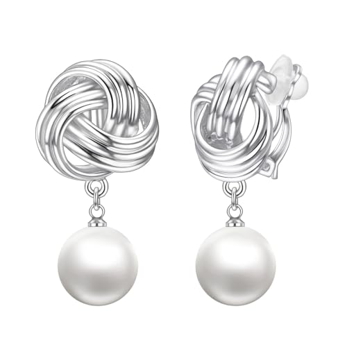 Aleasha Perle Ohrclips Silber Knoten Clip Ohrringe Große Damen Glasperlen Hochzeit Schmuck Durchmesser von Aleasha