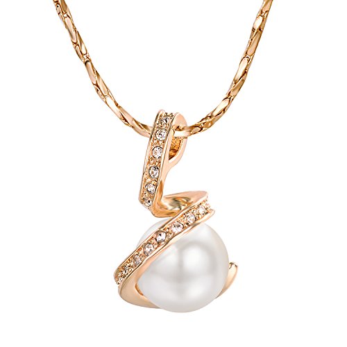 Aleasha Perlen Halskette Damen Kette mit Perlen Anhänger Gold Valentinstag Schmuck Geschenk 45CM Edelstahl von Aleasha