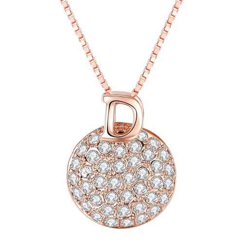 Aleasha Runde Roségold-Halskette mit Pavé-Zirkonia und Anhänger mit Initiale D von Aleasha