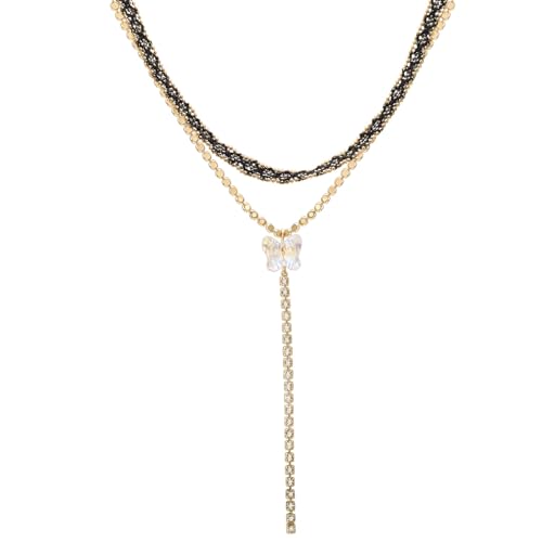 Aleasha Schwarz Choker Kette mit Schmetterling Kristall Anhänger Damen Layering Zirkonia Gold kurze Halskette Länge 30+7cm Schmuck Geschenke von Aleasha