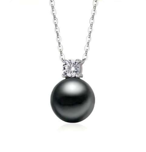 Aleasha Perlenkette Damen Silber 925 Schwarze Perlen Zirkonia Halskette Anhänger Schmuck Geschenke von Aleasha