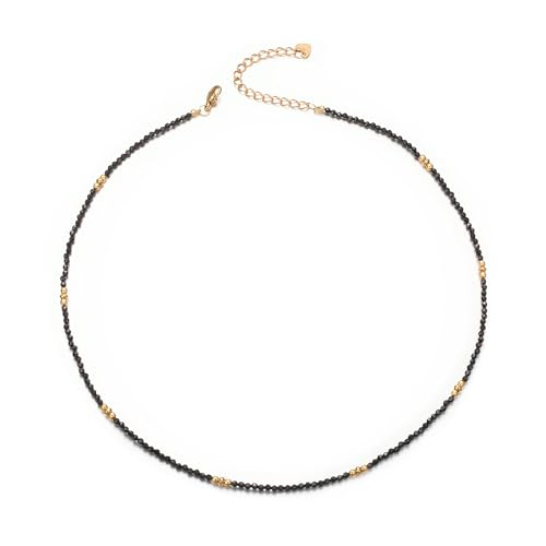 Aleasha Schwarze kleine Spinell Halskette Damen Boho Strand Kette 45+5cm von Aleasha