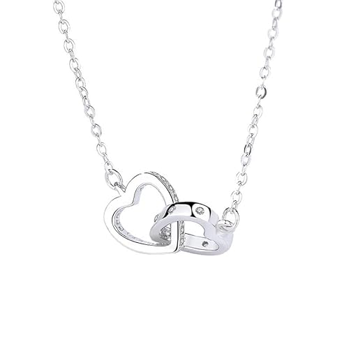 Aleasha Silber 925 Herz Halskette Ineinandergreifende Herz Kette Damen Zirkonia Mutter Tochter Kette Weihnachten Valentinstag Hochzeit Jubiläum Schmuck Geschenk von Aleasha