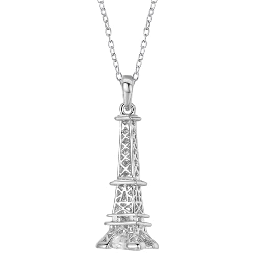 Aleasha Silber-Anhänger-Halskette mit Zirkonia-Eiffelturm-Gedenkkette von Aleasha