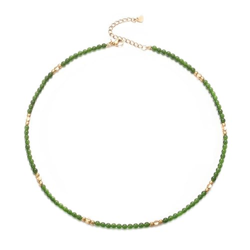 Aleasha Smaragd Halskette Damen 3mm Grüner Boho Strand Kette Edelstahl Handgefertigt Choker 45cm verstellbar Sommer Schmuck Geschenke von Aleasha