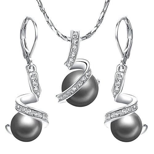 Aleasha Schwarz Perlenanhänger Halskette Ohrring Set Damen Silber Kette Schmuck Set Edelstahl Geschenk 45CM von Aleasha