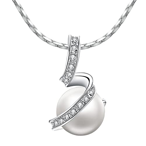 Aleasha Kette mit Perlenanhänger Halskette Damen Silber Halskette Edelstahl Valentinstag Schmuck Geschenk 45CM von Aleasha