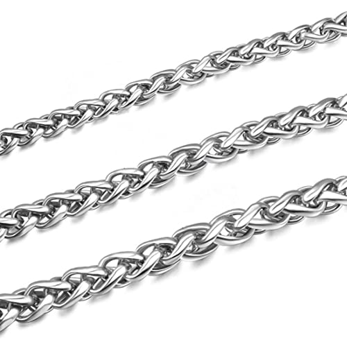 Aleasha 3 Stücke Herren Damen Edelstahl Silber Twist Kette Halskette Set Box Kette Kubanische Kette Briolette Kette Venetian Link Kette Link Collier Breite 3-4-5 MM 50CM von Aleasha